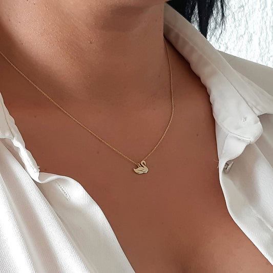 9kt & 14kt Solid Gold Swan pendant Necklace
