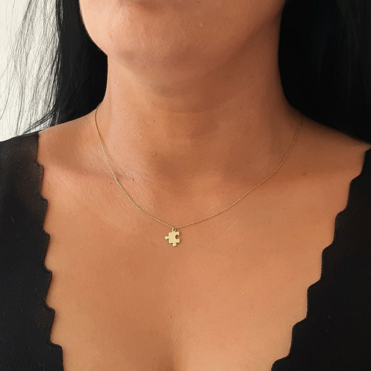14k Solid Gold Puzzle Pendant necklace unique gift