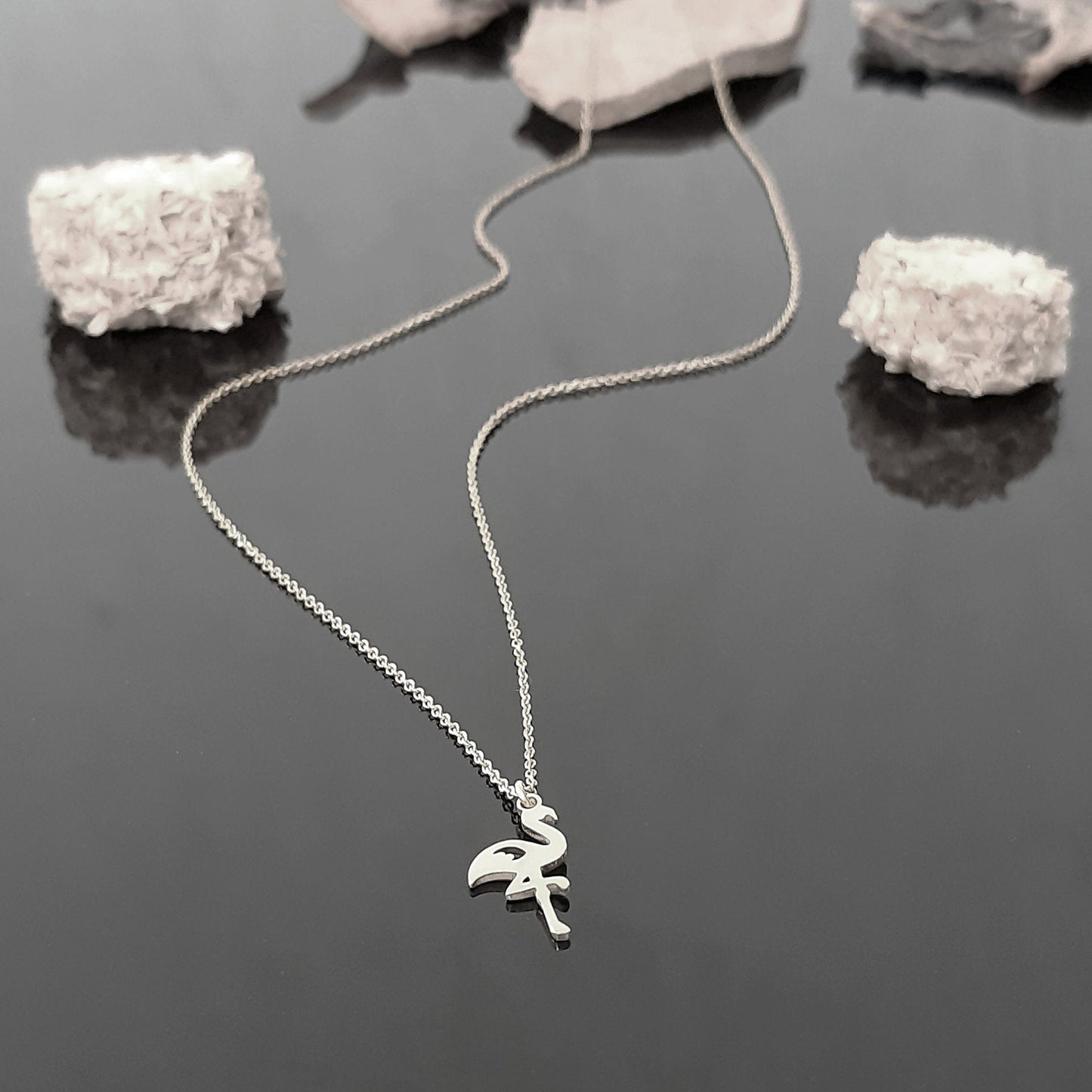 14k Solid Gold Flamingo necklace , Dainty Flamingo pendant