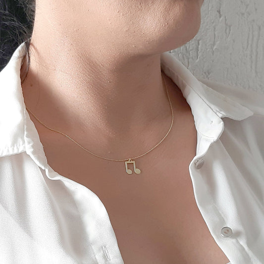 14K Solid Gold Music Note Necklace,