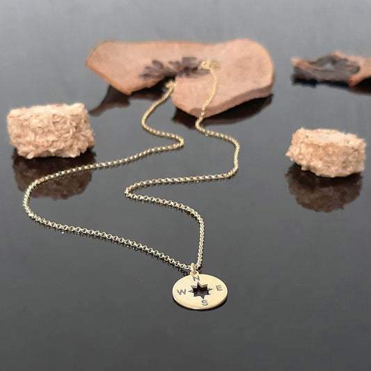 Dainty Compass Charm , 9K 14K Gold pendant Necklace