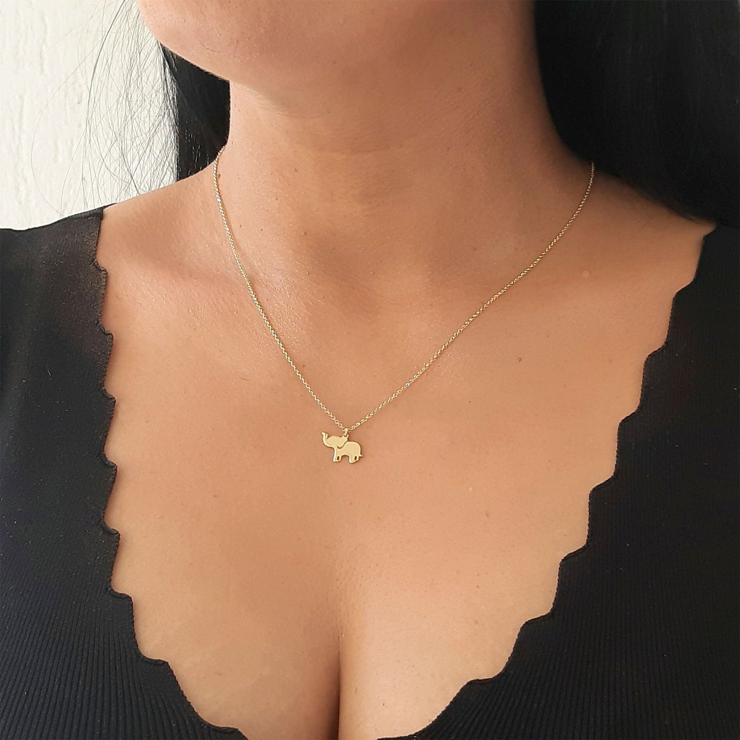 14k Solid Gold elephant pendant necklace
