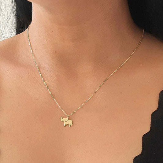 9kt & 14kt solid gold elephant pendant necklace,  Dainty necklace