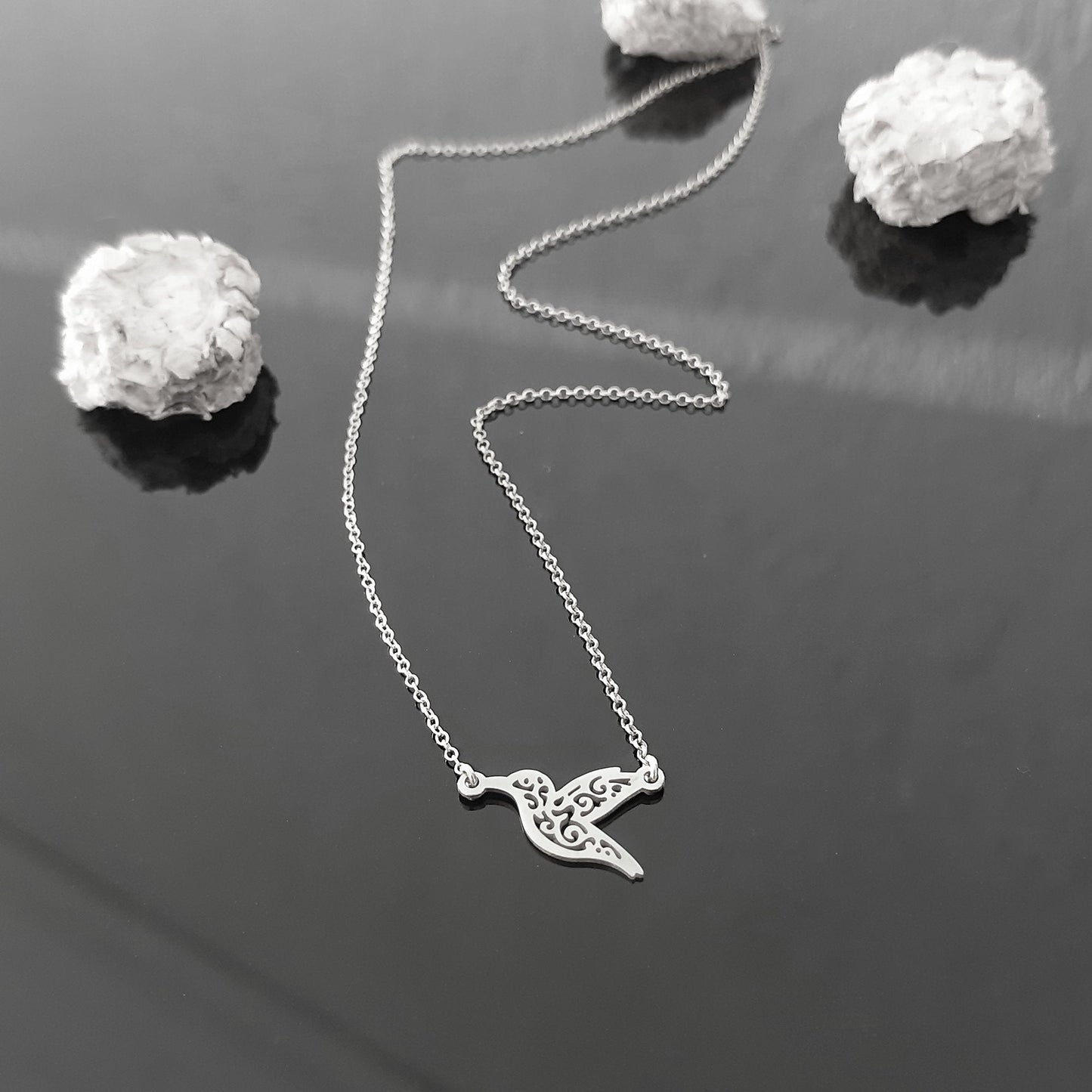14k Solid gold Hummingbird Necklace, bird jewelry