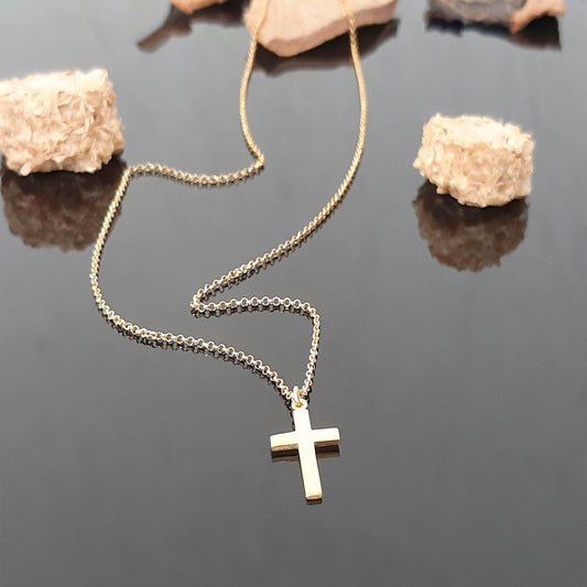 14k solid Gold Cross Necklace, Gold Cross Pendant