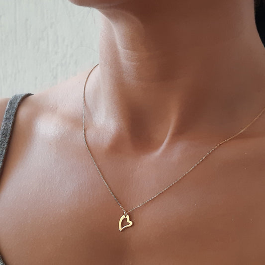14k gold Heart Necklace, Heart Necklace, Gold Layering Necklace