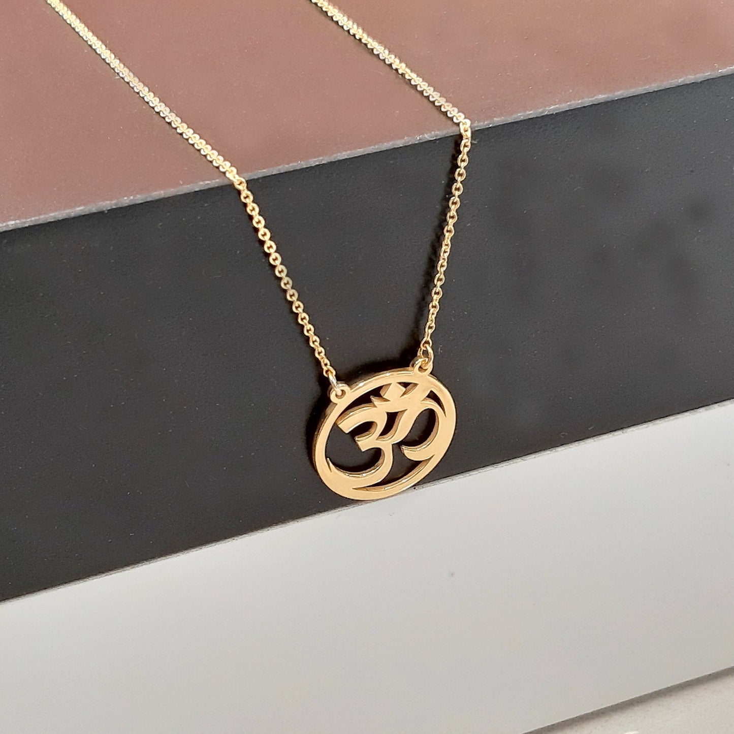 14K Solid gold Om necklace, Yoga jewelry