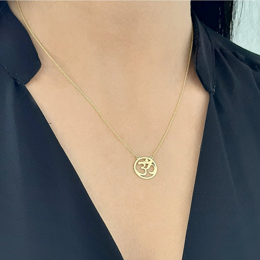 14K Solid gold Om necklace, Yoga jewelry