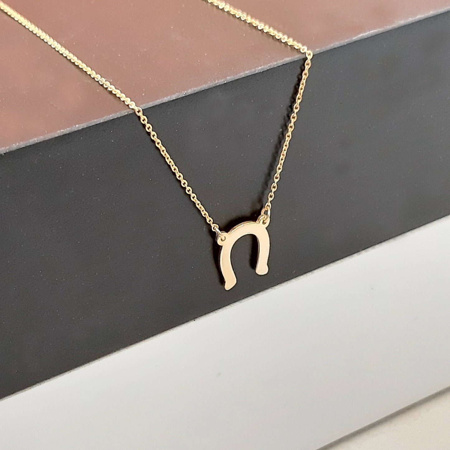 14k Solid Gold Horseshoe Necklace,, Good Luck gift