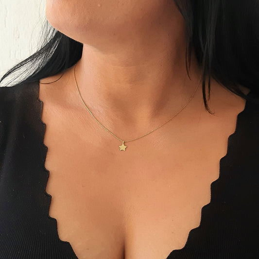 Gold Star Necklace, Mini 14k Solid Gold Star Necklace