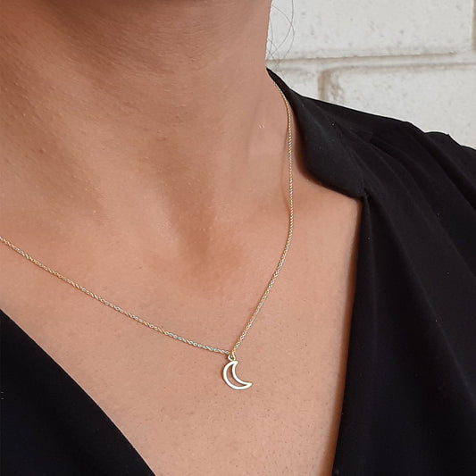 14K Solid Gold Eclipse Necklace, Crescent moon Necklace