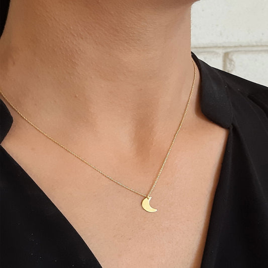 Crescent Moon pendant , 14k solid gold Tusk Necklace