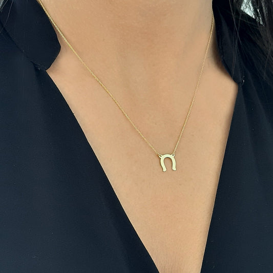 14k Solid Gold Horseshoe Necklace,, Good Luck gift