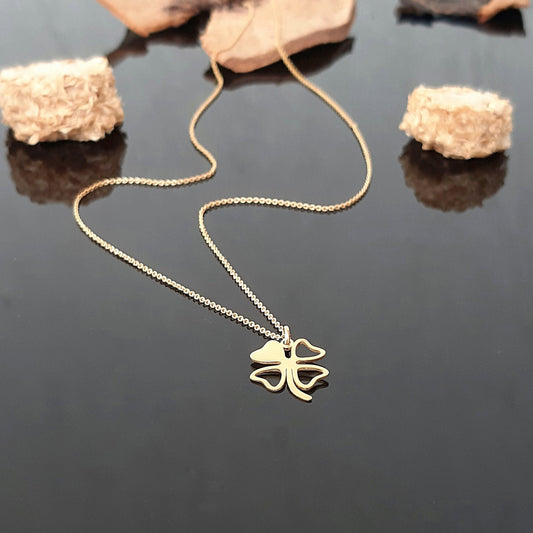 Four leaf clover necklace, 14k solid gold necklace