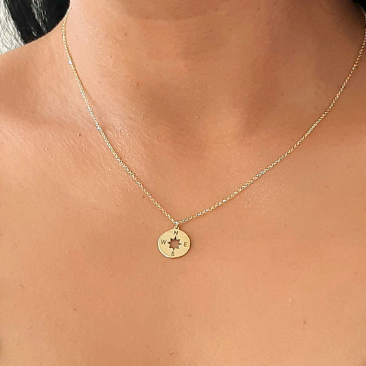 North Star Compass necklace, 14k solid gold pendant